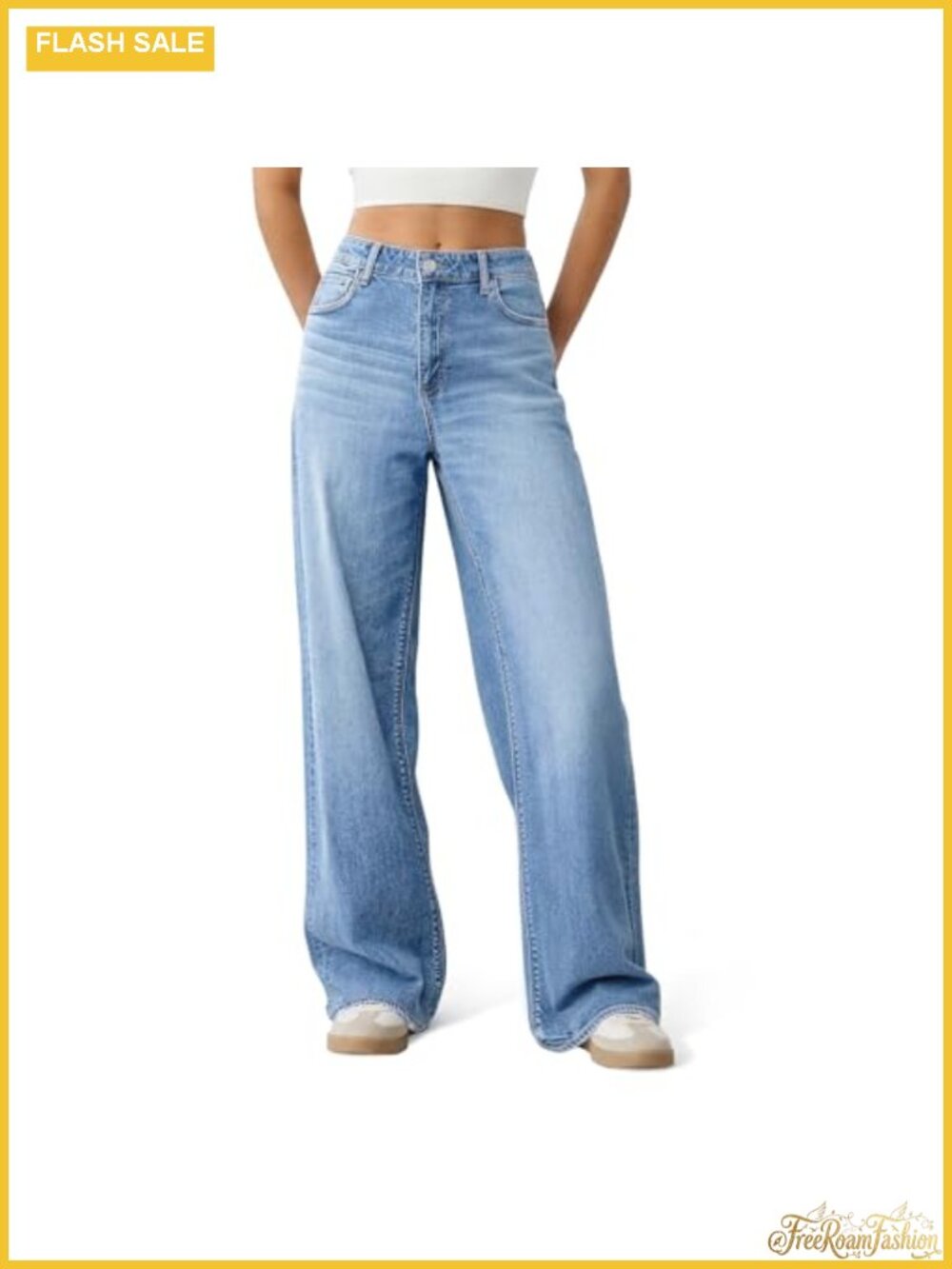 Women's Wide Leg Jeans High Waisted Baggy Stretchy Denim Pants